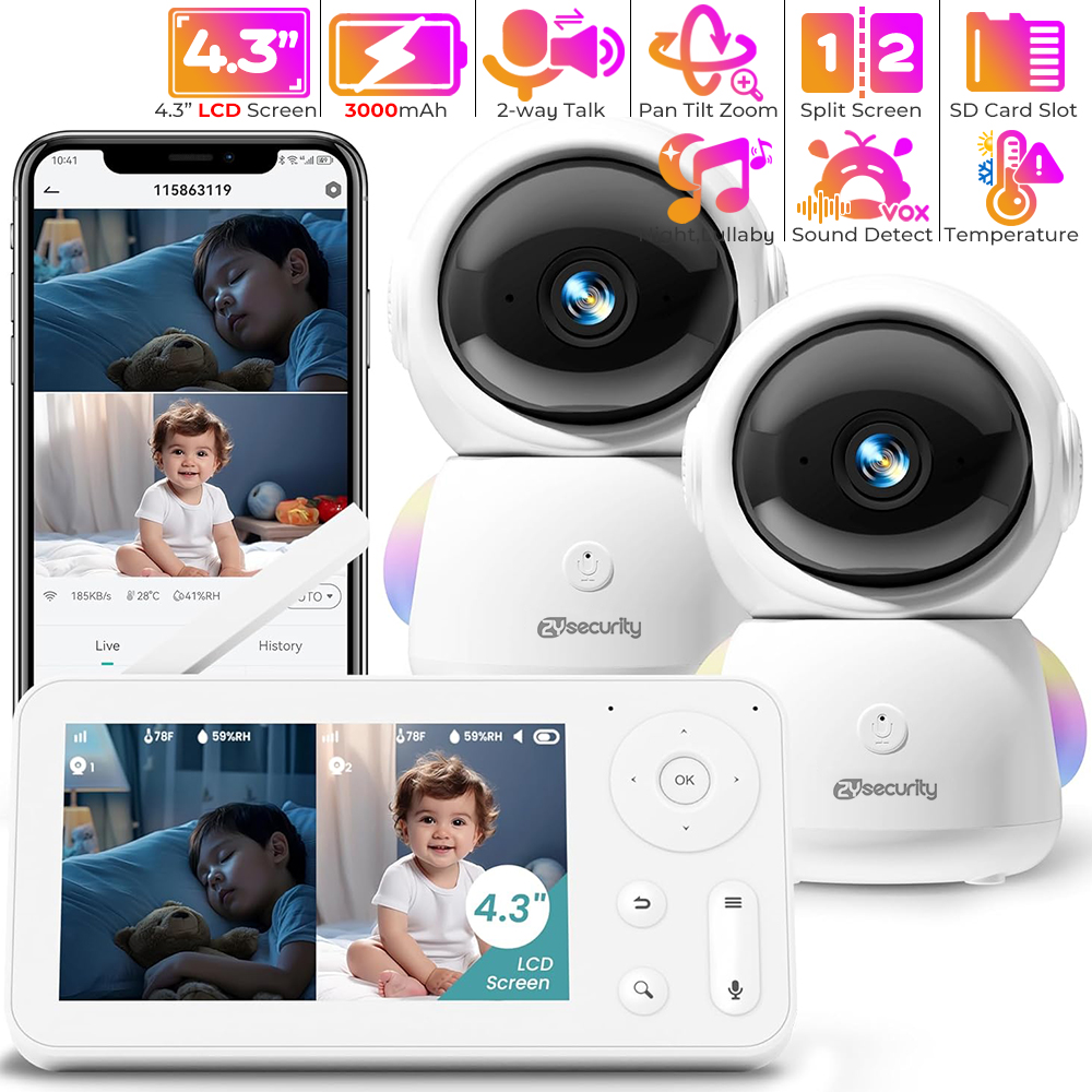 Torjim Rgb Photography Video Lighting - 2K Baby Monitor with 2 Cameras