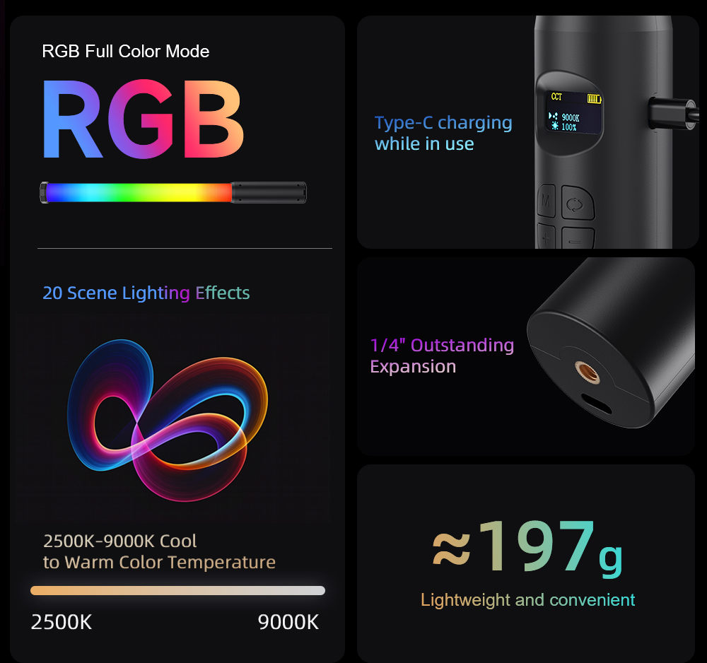 LUXCEO P300 RGB Tube 5W 380LM  - огляд і ціна Photography Lighting Styles
