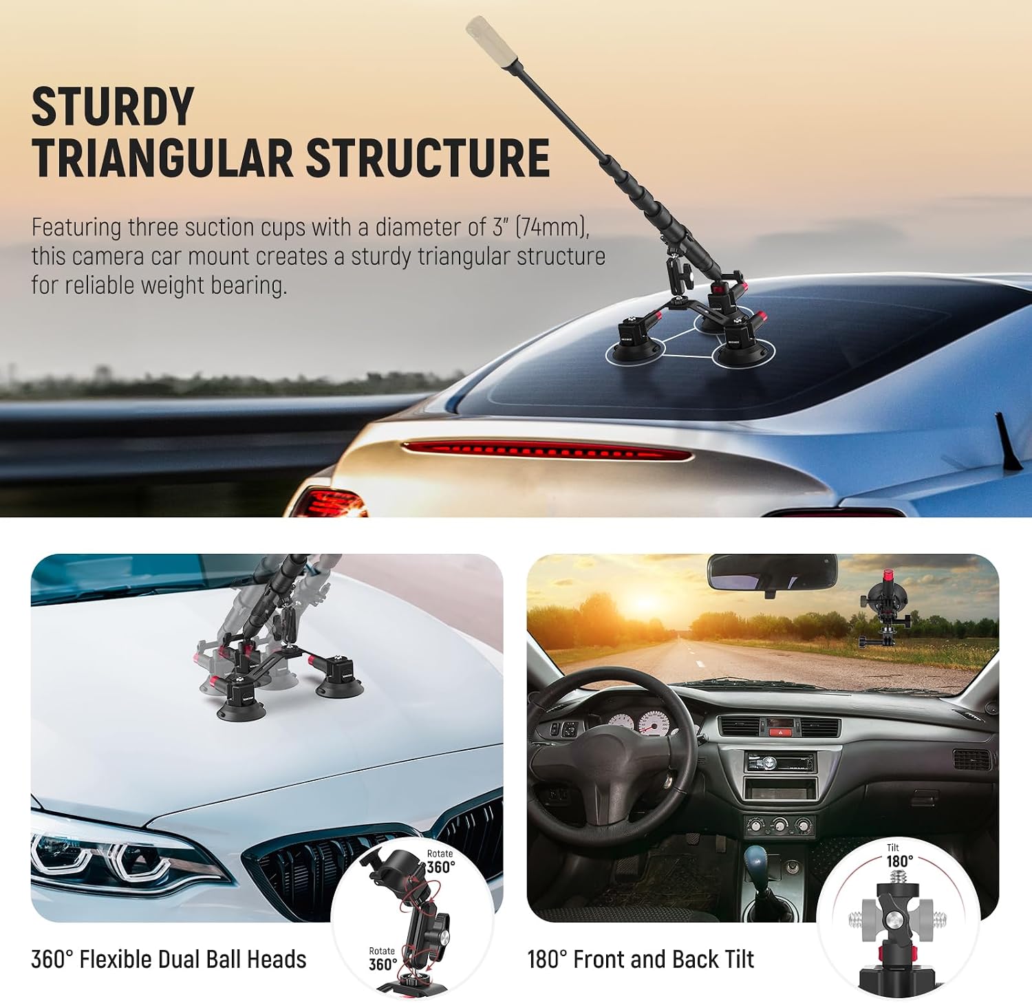 NEEWER Triple Suction Cup Car  - огляд і ціна Insta360 Camera X4
