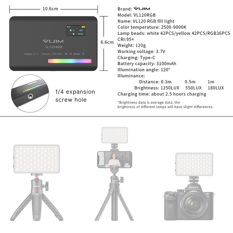 Ulanzi VL120 RGB Camera Video  - огляд і ціна Torjim Rgb Photography Video Lighting